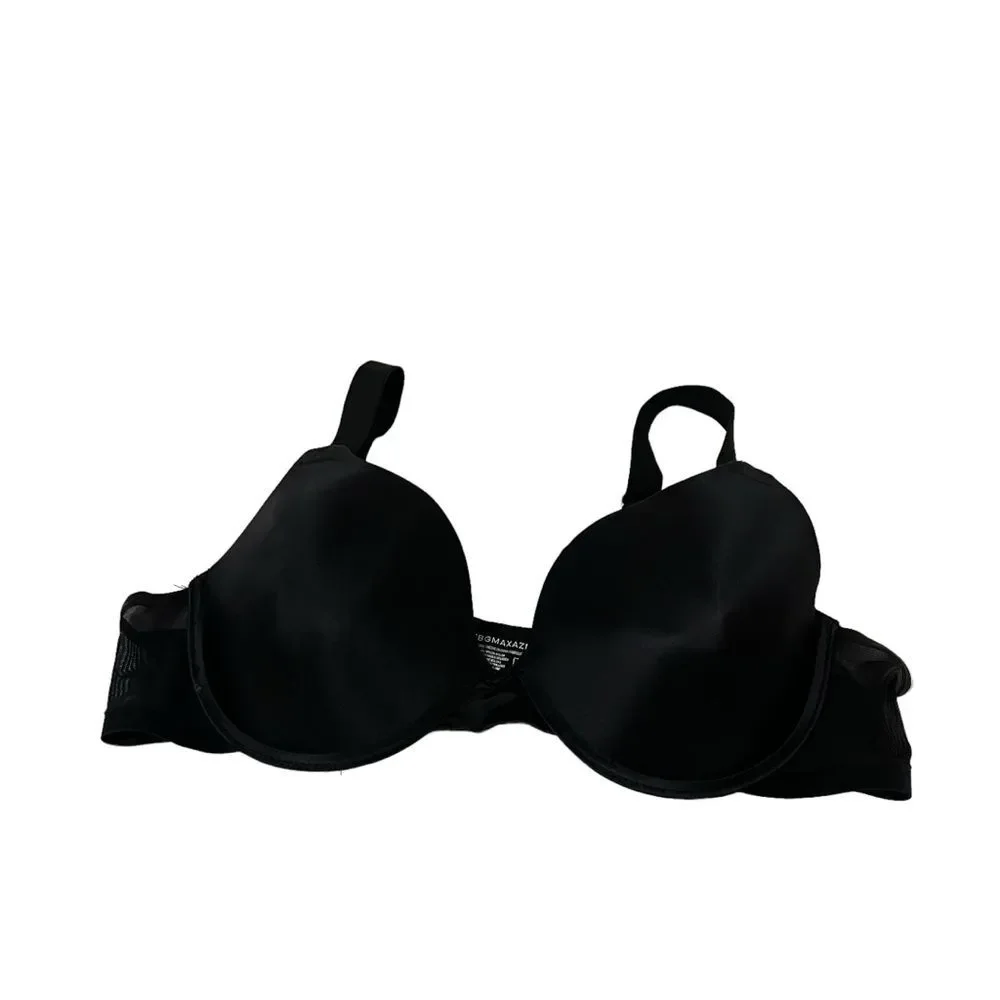 BCBG Maxazria Black Padded Underwire Bra Sheer Mesh Side Panels Womens Size 38C